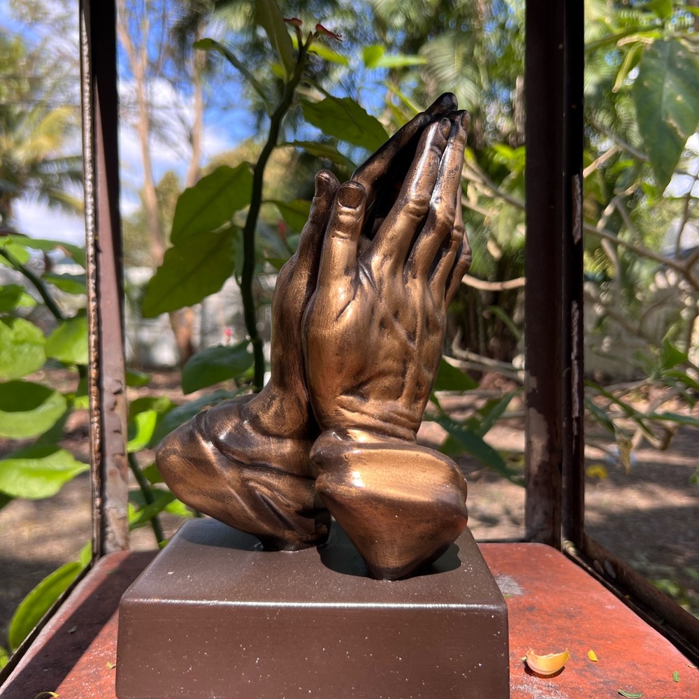 Antique Bronze colored ceramic Praying Prayer Hands Sculpture